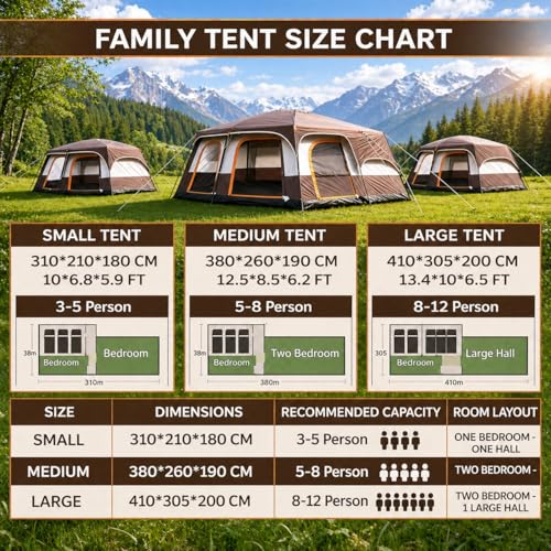 Image of Large Camping Tent for 3-5 Person Spacious Outdoor Tent House For Hiking Waterproof Dome Portable Spacious Camping Tent Perfect for Hiking Travel,Trekking &Outdoor Adventures(310*210*180cm)
