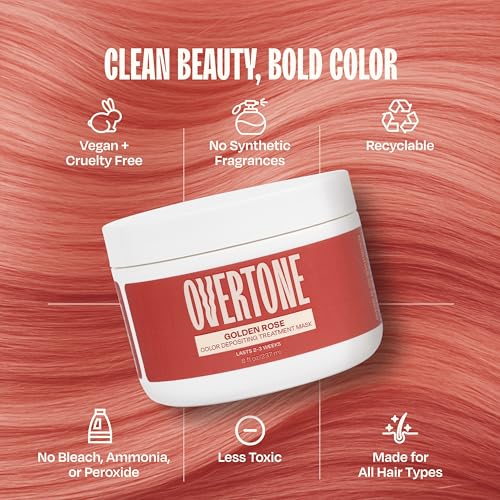 Image of Overtone Semi Permanent Hair Color Conditioner, Golden Rose, 8 oz, Nourishing, Damage-Free, Color Depositing Mask for All Hair Types with Shea Butter & Coconut Oil, Vegan & Cruelty-Free