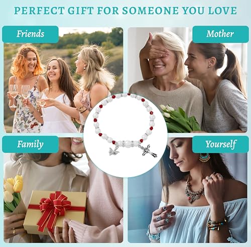 Catholic Stretch Rosary Bracelet White Pearl And Garnet Crystal 7.75" Jewelry NI-2934 Christian Jewelry For Women And Men Inspirational Jewelry Faith Baptism Jewelry2