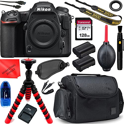 Nikon D500 DSLR Camera (Body Only) Advanced Bundle with Extra Battery, 128GB Memory Card, Spider Tripod, Gadget Bag, Cleaning Kit and More 1559