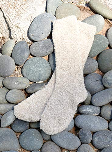 Barefoot Dreams CozyChic Women Heathered Socks, Crew Socks, Plush Socks, Loungewear, Warm Toes, Fuzzy Socks- Stone/White-Oyster/White (Set of 2)