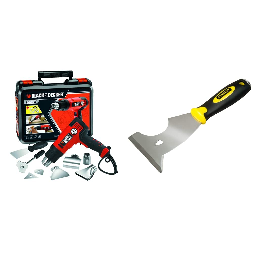 BLACK+DECKER KX2200K-QS Pistola termica/Sverniciatore 2000 W con 8 accessori in valigetta, Temperatura (65-645°c) & STANLEY 0-28-206 Spatola multiuso "6 in 1"