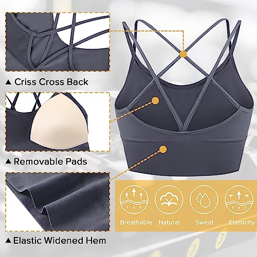 Image of Sykooria 3 Pack Strappy Sports Bra for Women Sexy Crisscross for Yoga Running Athletic Gym Workout Fitness Tank Tops
