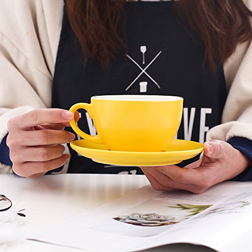 Coffeezone Ceramic Latte Art Cup And Saucer For Cappuccino & Manual Brew Coffee, New Bone China, Mate For Coffee Shop And Barista (Matte Yellow, 8.5 Oz) #TOP2