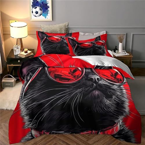 Housse de couette 3D effet ultra douce en microfibre résistante parure de lit chat cool 135x200 - 6