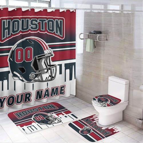 Houston 4-Piece Shower Curtain Set with Custom Name & Number