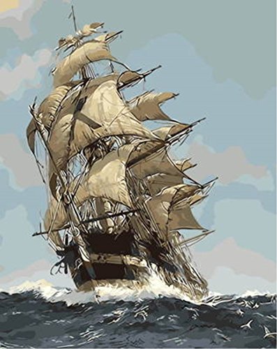 Wowdecor Paint by Numbers for Adults Beginner Kids, Number Painting - Sailboat Pirate Ship 40x50 cm - Wall Art Gifts (Sailboat, No Frame)
