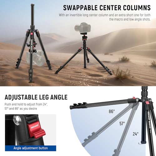 Image of NEEWER Basics Travel Tripod for Camera, 72 inch Compact Lightweight Portable DSLR Stand, Ball Head, Arca Type QR Plate, Cell Phone Holder Compatible with iPhone Video Recording, Max Load 13.2 lbs, TP14