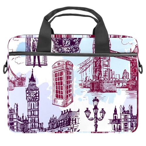 Sacoche à bandoulière pour ordinateur 13 à 14.5 pouces motif Londres multicolore