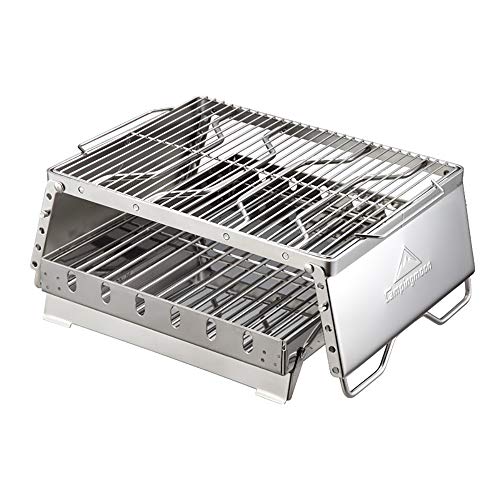 Tragbarer Grill Leicht zu reinigen Edelstahl Holzkohle-Grill Tisch Outdoor-Camping-Grill. Grillkochen im Freien. (Color : Silver, Size :