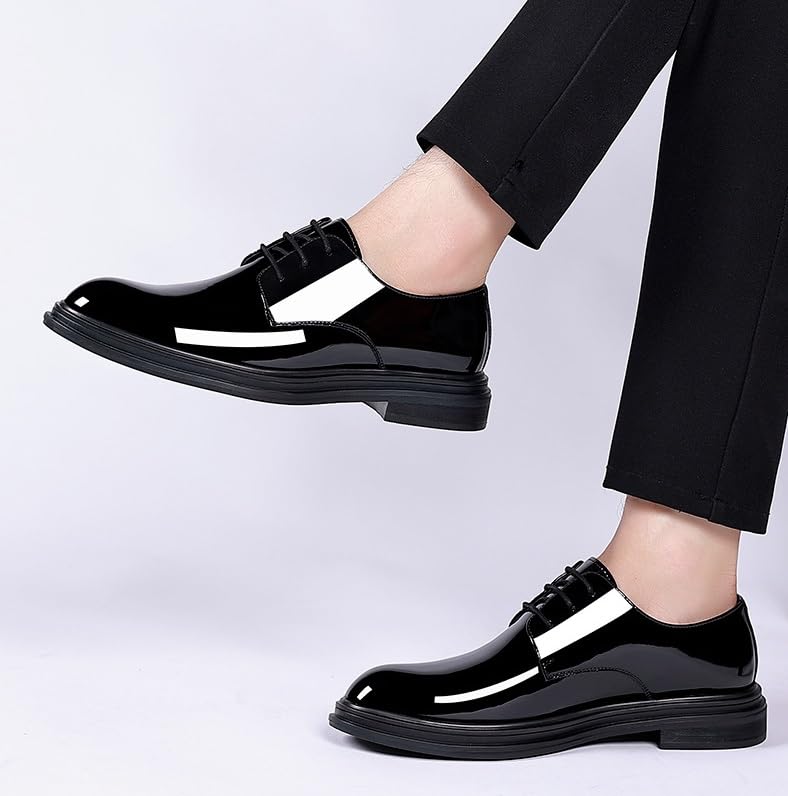 Men's Dress Shoes Faux Patent Leather Oxford Shoes Classic Formal Lace-Up Pointed Toe Wedding Tuxedo Derby Shoes for Men3