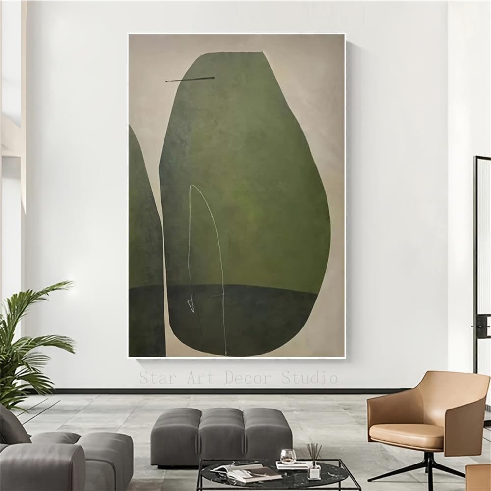 IHHGNB Abstract Green Beige Minimalist Art Wabi-Sabi Style Frameless Canvas Wall Art Prints Large Modern Textured Painting(50x75cm(20x30in)/No frame)