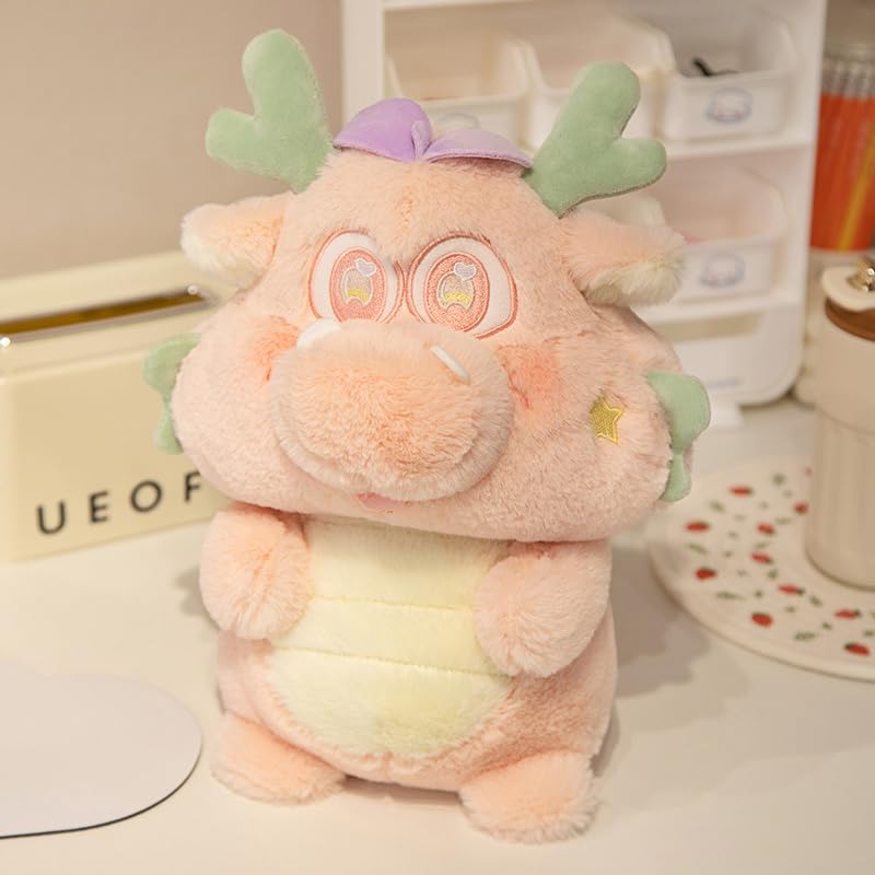 10 Inch Chinese Dragon Stuffed Animals Chinese Dragon Plush Toys Pillow Anime Chinese Dragon Plushie Hugging Pillow Chinese Dragon Doll Gift for Kids and Lovers (Pink) 3