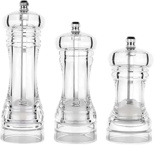 MAKIVI Molinillo de pimentero acrílico para sal y pimentero, molinillo transparente ajustable de grosor por rotor de cerámica, accesorios de cocina