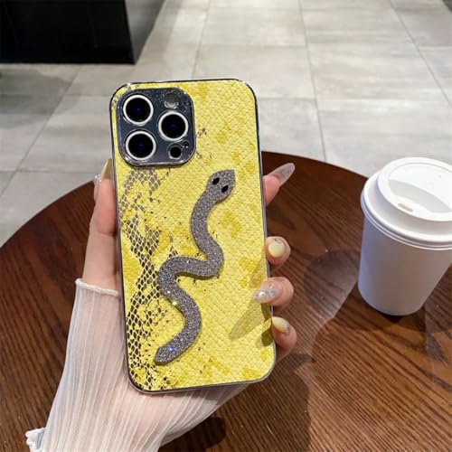 Coque antichoc pour iPhone 15 Pro Max rigide jaune motif serpent anti-rayure