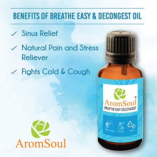 Image of Natural and Pure Breathe Easy Decongest Essential Oil Blend 30 ML for Sinus, Congestion Relief | Peppermint, Eucalyptus, Tea tree, Lemon, Laurel Leaf, Cardamom Oil (Blue)