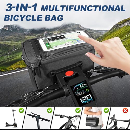 Burjosy FBA-QY44 Bike Handlebar Bags, 6L Bicycle Front Phone Bag With Handlebar Adapter, Waterproof Bike Bag With Tpu Touch Screen For Road Mtb, Reflective Cycling Handlebar Bag With Shoulder Strap thumb #1