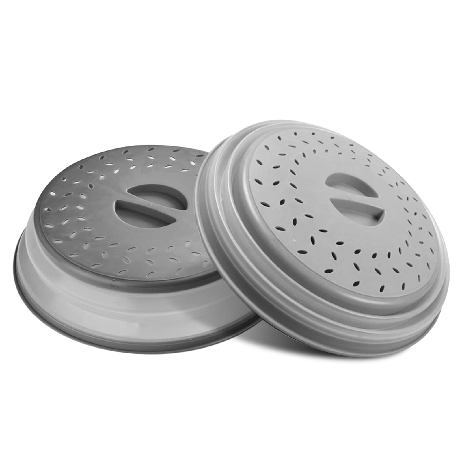 Funda para microondas para alimentos, paquete de 2 fundas de microondas con ventilación plegable con mango de fácil agarre, apto para lavavajillas, sin BPA, redonda de 10.5 pulgadas, gris