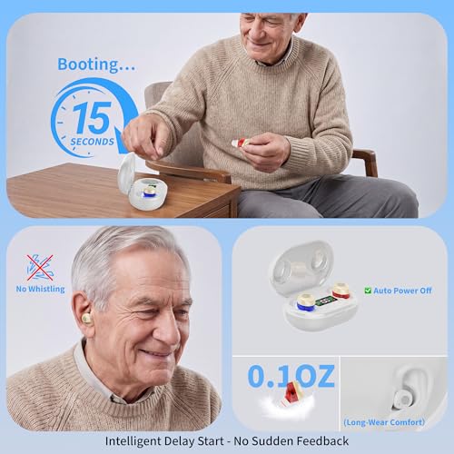 Image of OTC Hearing Aids for Seniors, Noise Reduction, Rechargeable, Clear TV Sound | 8 Hearing Aid Domes for Adult, 3 Scene Modes (Meeting /Sport /Outdoor), Volume Memory, Compact In-Ear Design, Auto on /off