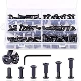 Keadic 121 Pieces M6 Black Socket Cap Bolts Barrel Nuts Kit 16/20/25/30/35mm,Binding Screws Posts for Baby Bed Furniture/Scrapbook Photo Albums Binding/Leather Saddles Purses Belt Repair