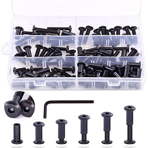 Boulons à douille M6 noirs Keadic en lot de 121 pièces avec vis de fixation assorties pour meubles