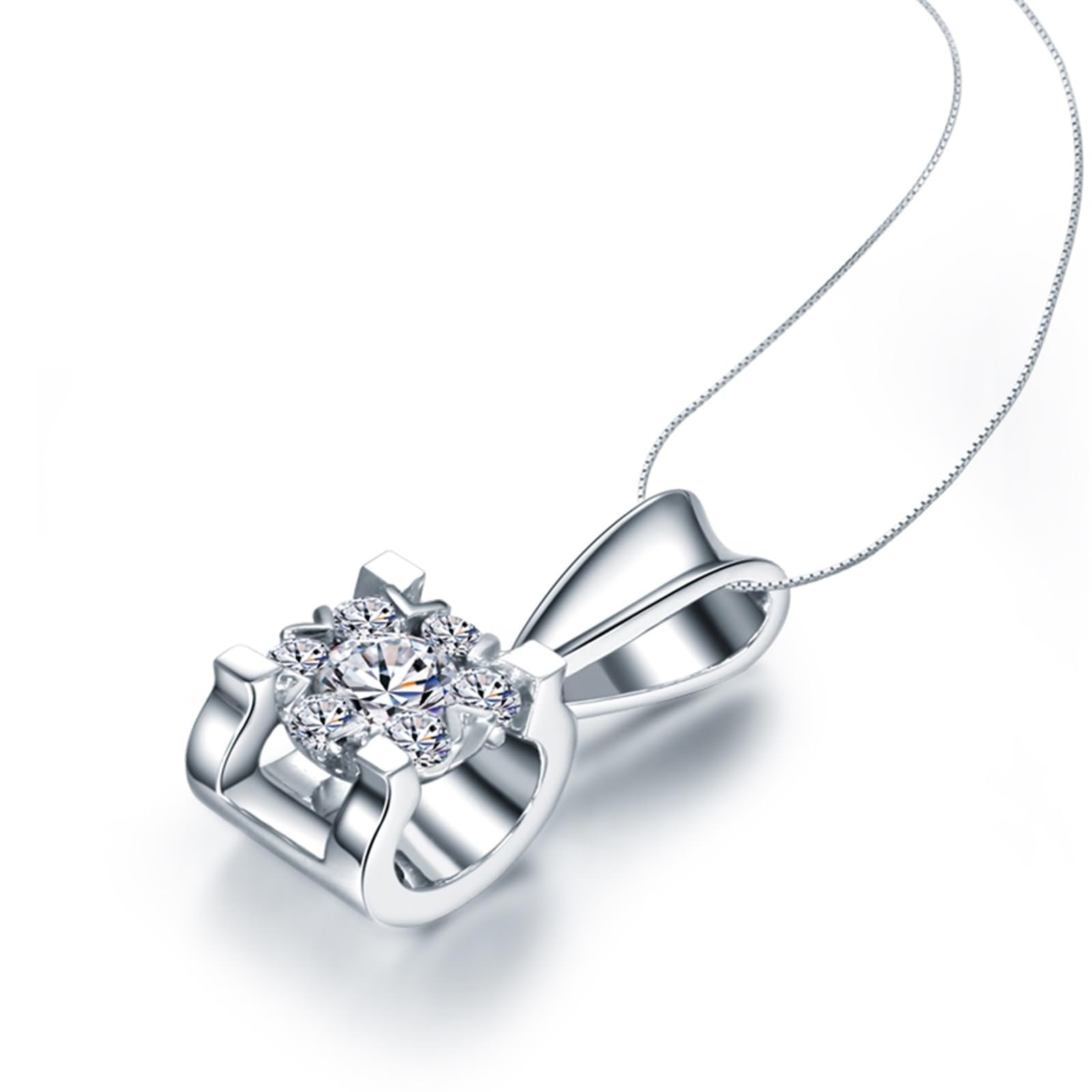 Collana Donna Oro Bianco Vero, Collana Sposa Matrimonio con Diamante Sintetico a Forma Quadrata, Gioielli con Pietra Portafortuna