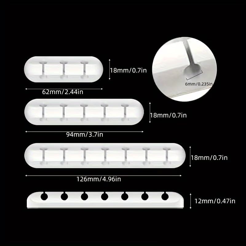 Silicone Cable Organizer Self Adhesive Desktop Clips Low Profile Multiple Slots for Mobile Charging Earphones Mouse Wires, White, Set of 5 pieces