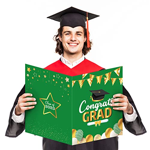 Haooryx 2023 Graduation Decorations Jumbo Greeting Card Guest Book Graduation Large Signature Guest Book Board Class of 2023 Student Graduation Party Supplies Personalized Sign Decor (Green and Gold)