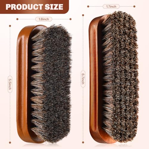 Image of 2 Pcs Horsehair Shine Shoes Brush Kit Polish Dauber Applicators Cleaning Leather Shoes Boots Care Brushes Suede Cleaner Brush(Brown Concaved Brush)