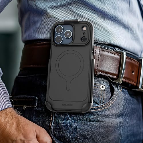 Encased Thin Armor for iPhone 17 Pro Max Case with Belt Clip (Compatible with MagSafe) Slim Flexible TPU Cover with Rotating Holster (Matte Black) by ENCASED - Used condition - US$19.20