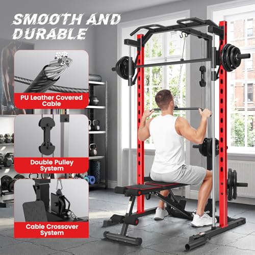 OPPSDECOR All in One Smith Machine, 1400LBS Multi-Functional Smith Machine Home Gym, Squat Rack with LAT-Pull Down System, Power Rack with Barbell Bar, Power Cage with Attachments Full Body Training - Thumbnail 3