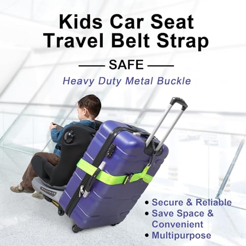 Image of Vigorport Travel Belt, Luggage Strap to Convert Carry-on Luggage into Airport Stroller Carrier, Metal Buckle (Green, 76 Inch/Metal Buckle)