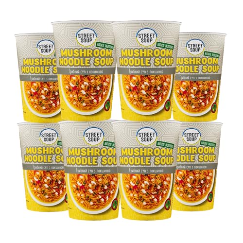 STREET SOUP Instant Suppe To Go - Nudelsuppe mit Pilzen (8 Stück, je 300g) - Fertige Low Carb Suppen für Diät, zum Snacken, Abnehmen & unterwegs - Fertiggerichte & Fertigessen vegan & glutenfrei