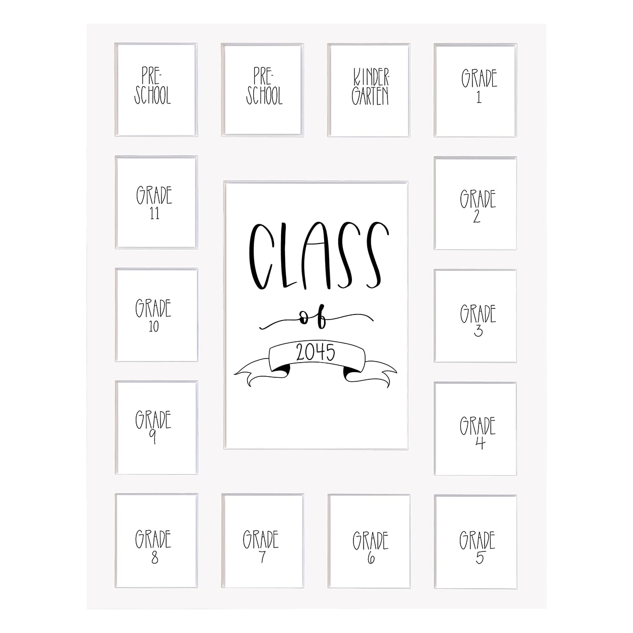 Rustic Red Door Co. RRD Class of 2045 Photo Mat (11" x 14") - Collage Frame for School Pictures Pre-K to 12 Mat - No Frame White (15 Photos)