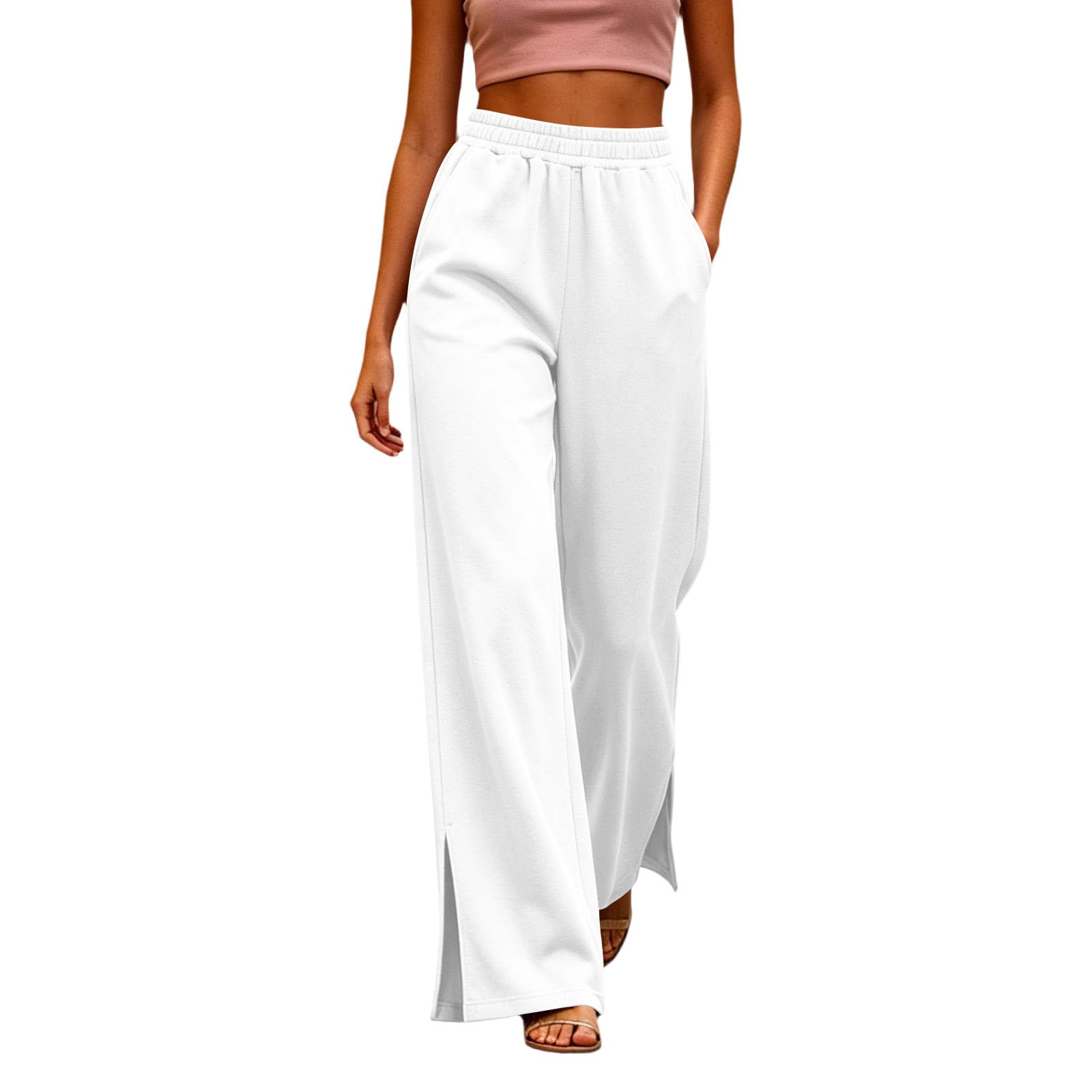 Pantaloni Tuta Donna Pantaloni da Jogging a Vita Alta Comodi Pantalone a Gamba Larga Larghi e Leggeri Pant Lunghi Tinta Unita Pantalone Sportivi con Tasche Dritti Pants Baggy per Allenamento e Fitness