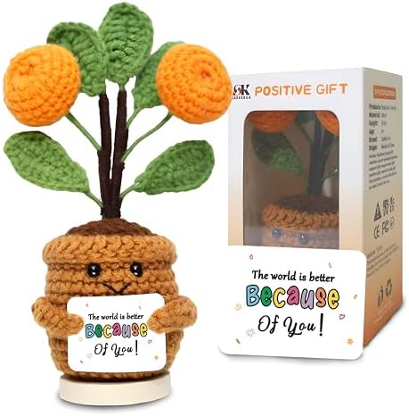 Handmade Emotional Positive Flower Crochet, Get Well Soon Gifts for Women, Mini Funny Doll Appreciation Gift Thank You Gift for Teacher Coworker, Birthday, Christmas, Party, Car, Desk, Home Decor