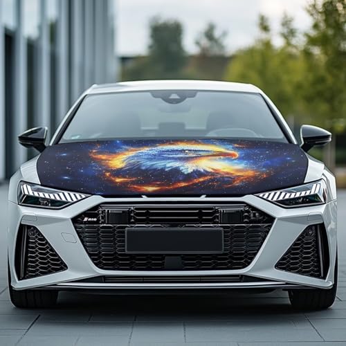 Image of Car Hood Cover Protector,Car Hood Wrap Blanket,Outdoor Sunshade Automotive Exterior Accessories for Most Sedan Small SUV Truck Black Eagle Pattern Design