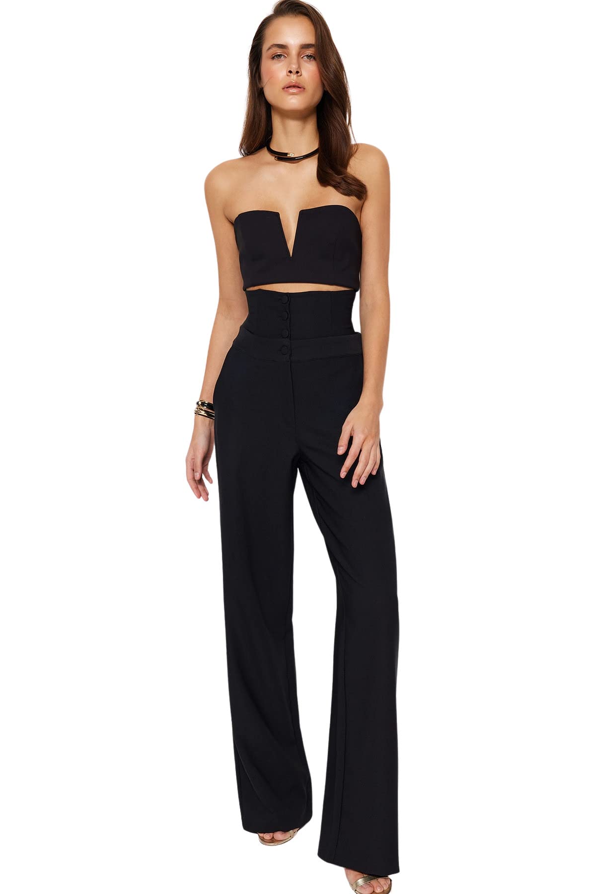 Trendyol Damen Gerade Weites Bein Hohe Taille Hose
