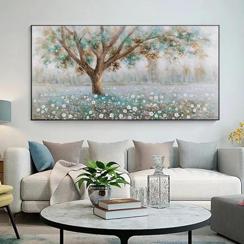 Peinture toile abstrait bonheur arbre fleur blanche impression haute definition