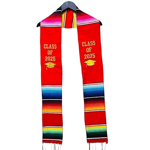 Sarape Graduation Stole with Embroider - Class of 2024, Graduation Sash, Mexican Sarape, Handmade Sash, Handmade Graduation Stole (Red Mix)