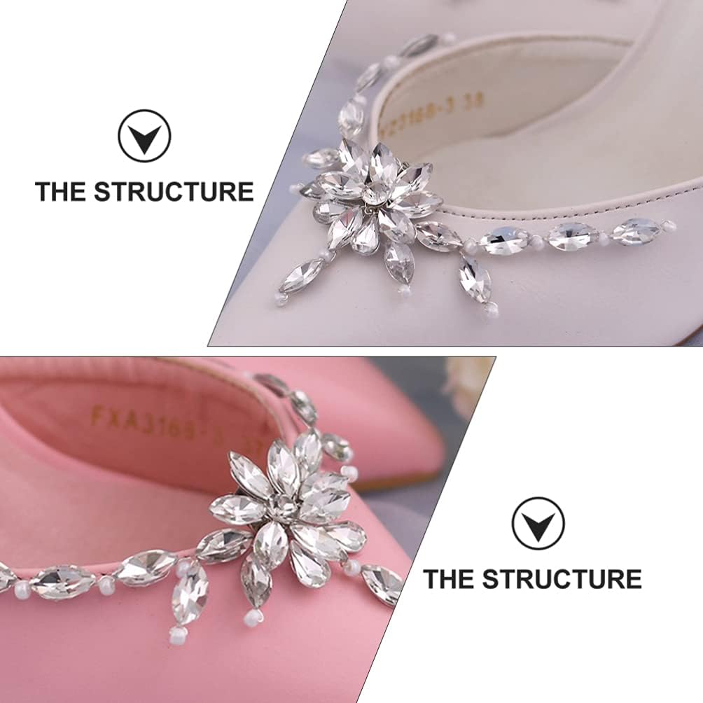 Holibanna 1 Pair Pearl Shoe Clips Rhinestone Crystal Bridal Shoe Buckles Decorative Flower Charms DIY Floral Decoration for Wedding, 2.75X2. 16X0. 39inch