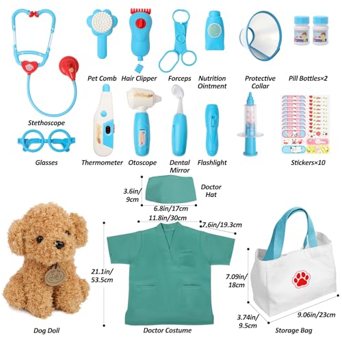 Image of Liberry Doctor Kit Toy for Toddlers 3 4 5 6 Years Old, Blue | Kids Doctor Playset with Dog Toy, Stethoscope and Dress Up Costume, Pretend Play Medical Bag, Boys Girls Birthday Gift