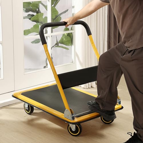 Lawazim Foldable Push Cart Dolly - 73x47x83cm, 150kg Capacity - Heavy-Duty Folding Utility Cart with Spacious Platform and Smooth Rolling Wheels -for Warehouse Use, Moving Equipment & Package Delivery