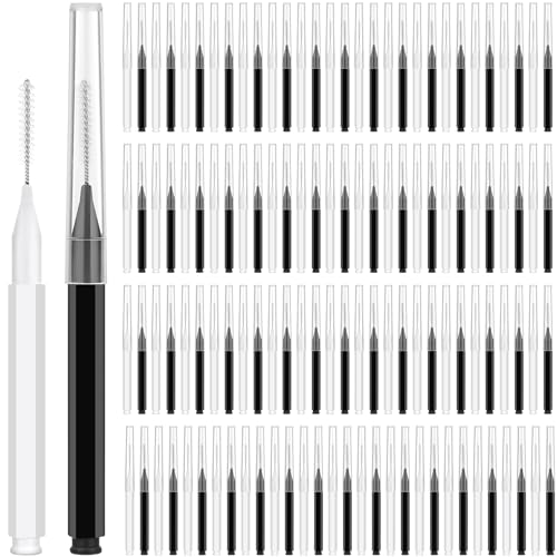 MAPVOLUT 120Pcs Micro Eyebrow Brush with Cap - Professional Makeup Kit for Brow Lamination, Eyelash Extensions & Beauty Salon Use - Multi-Purpose Eyebrow Tools for Home or Salon (Black, White)