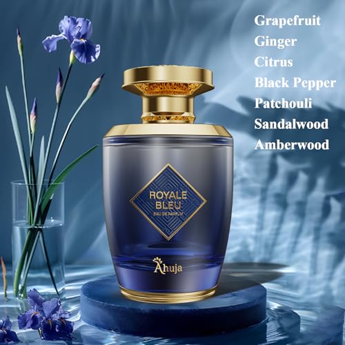 Image of AHUJA Royal Bleu Eau De Parfum for Men, 100 ml (3.4 fl oz) | Long-Lasting Fresh Citrus Fragrance with Grapefruit & Ginger | Deep Woody Notes | Premium Daily Wear Perfume & Gift for Men