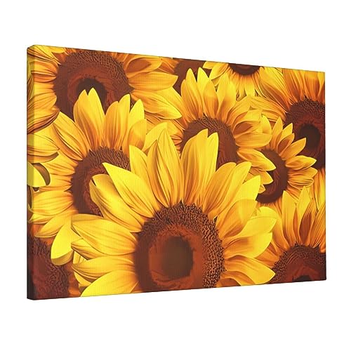 Toile tournesol jaune pour illuminer un salon sombre sans cadre