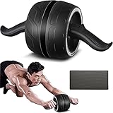 A.F.N.A.L AB Wheel Roller with Resistance Spring, Automatic Rebound Exercise Abdominal Ultra-Wide Wheels Fitness for Gym & Home, Core Work-out Strength-Training Equipment with Knee Pad, Black, 14.6"W