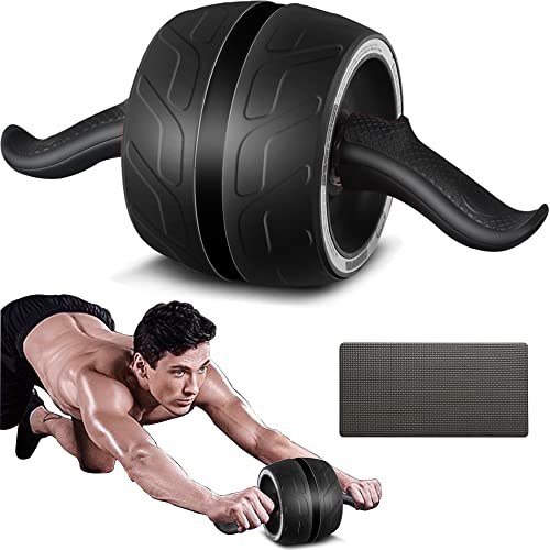AB Wheel Roller with Resistance Spring, Automatic Rebound Exercise Abdominal Ultra-Wide Wheels Fitness for Gym & Home, Core Work-out Strength-Training Roller with Knee Pad, 14.6″W