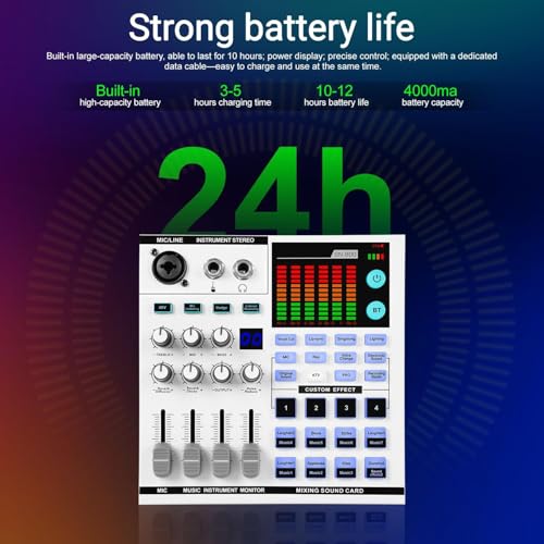 Image of Xclamor SN800 Gaming Sound Card & Audio Mixer - 48V Audio Interface with Bluetooth,16-Level Noise Reduction, Voice Changer, 12 Sound Effects, OTG, 4000mAh Battery for Live Streaming, Recording