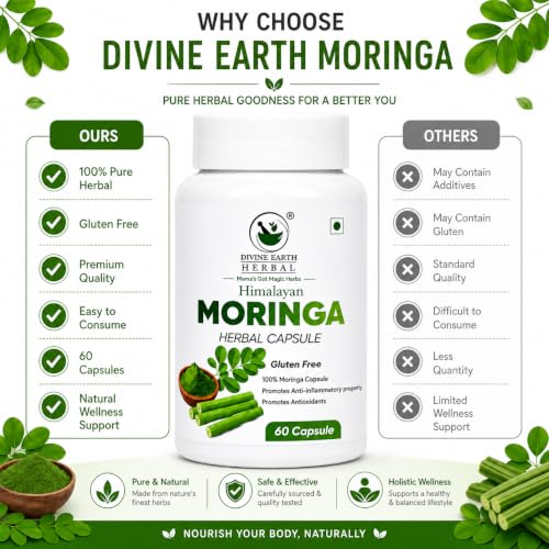 Image of Himalayan Moringa Capsules | Helps Naturally Boost Energy Level, Improves Stamina, Rich In Vitamins & Minerals | 60 Veg Capsules | GMP Certified Organic